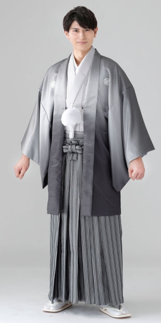 ネット注文限定【男子紋服】レンタル着物201_165濃いグレーボカシ/袴 